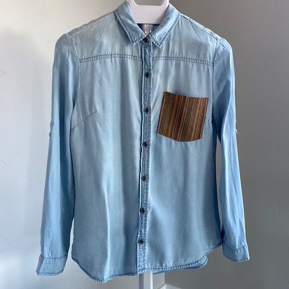 Faux Denim Button Down Shirt - Picture 1 of 4